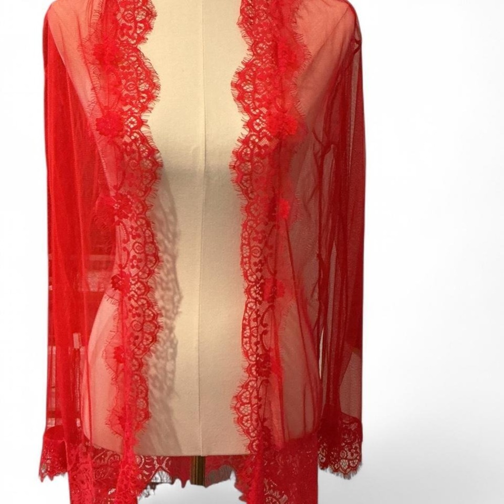 Unbranded Sheer Mesh Lace Trim Robe Women S Red Excellent‎ Eyelash Lingerie 1131